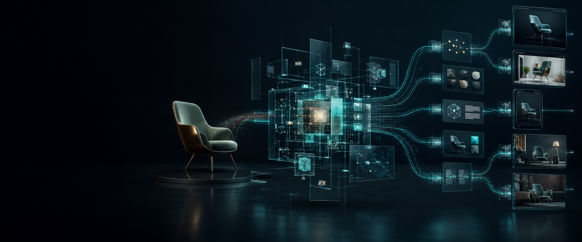 Product information and assets connected through a shared product-content system.